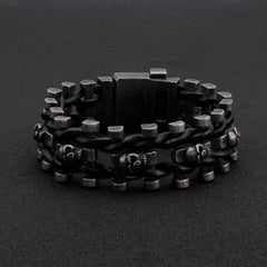 Titanium steel vintage belt buckle leather skull braided bracelet