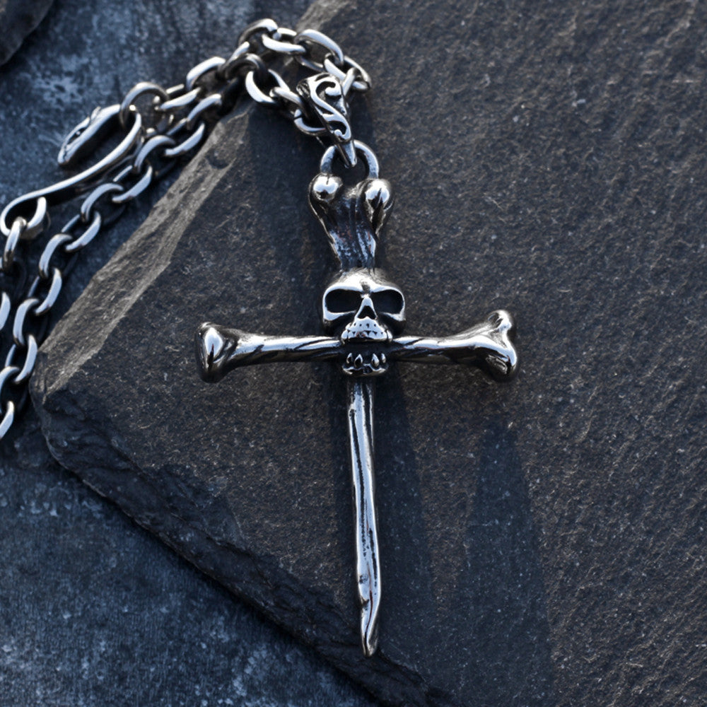 Personality Dark Skull Cross Titanium Steel Necklace