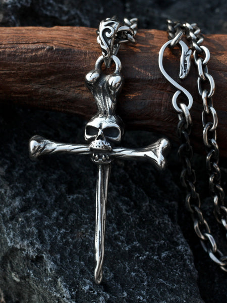 Personality Dark Skull Cross Titanium Steel Necklace