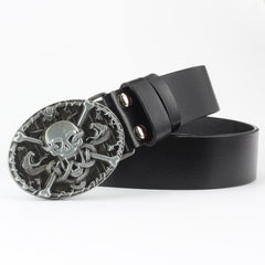 Casual Skull Decorative Two-layer Cowhide Belt