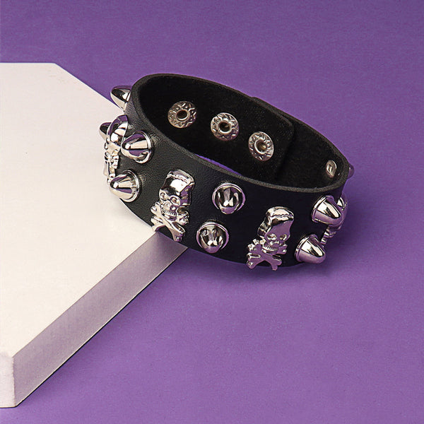 Punk Gothic Skull Rivet PU Bracelet