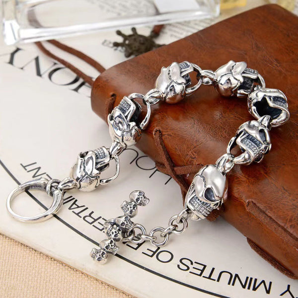 S925 Sterling Silver 12mm Dark Big Skull Bracelet For Men