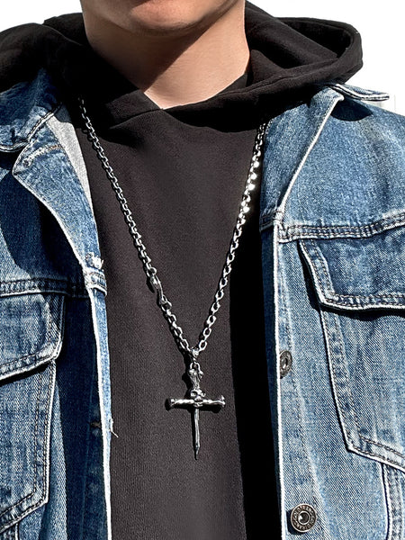 Personality Dark Skull Cross Titanium Steel Necklace