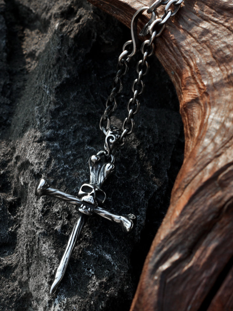 Personality Dark Skull Cross Titanium Steel Necklace